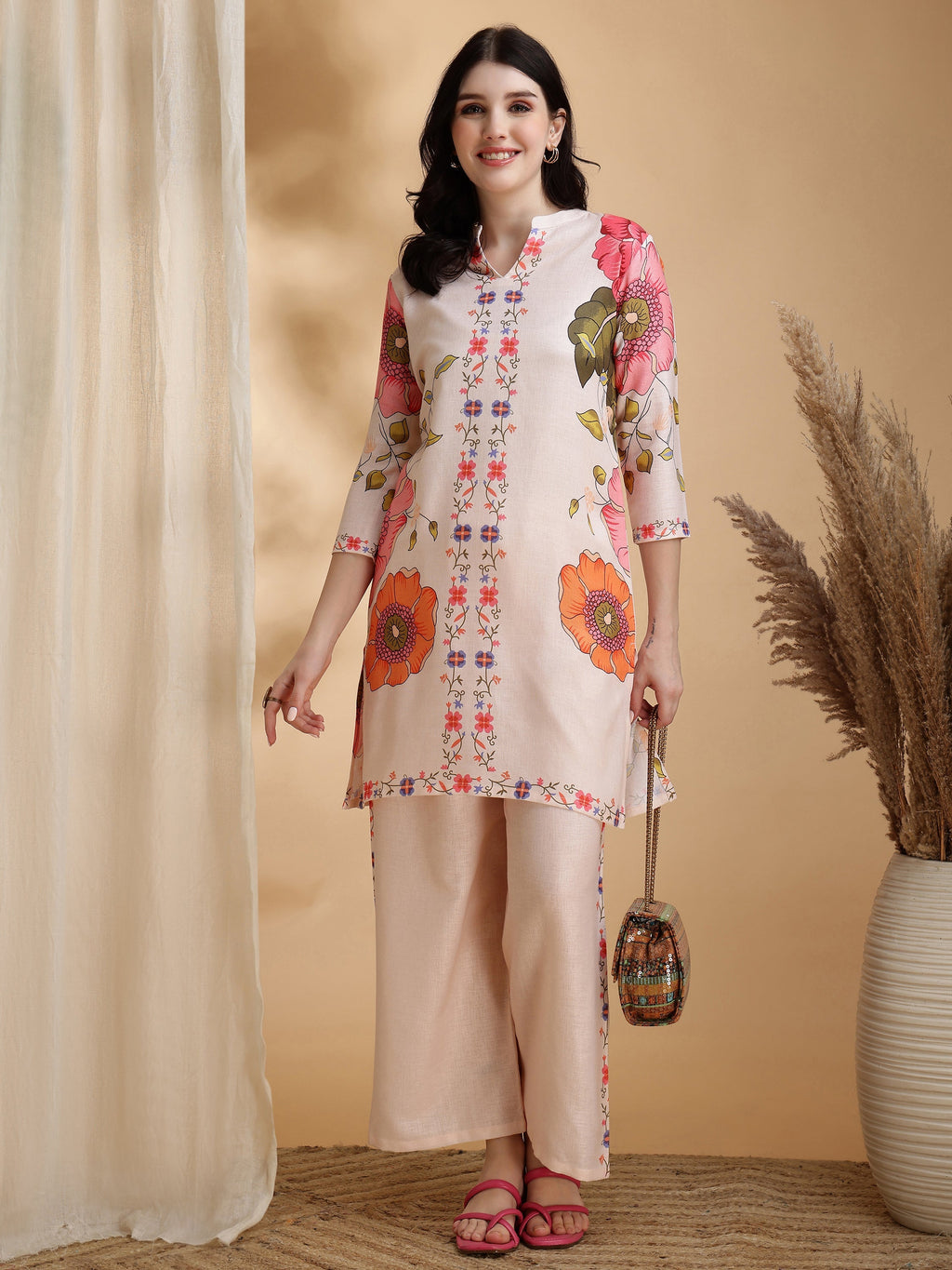 Floral Prints Co-Ords, Beige - Hiral Fashion | Grocsy