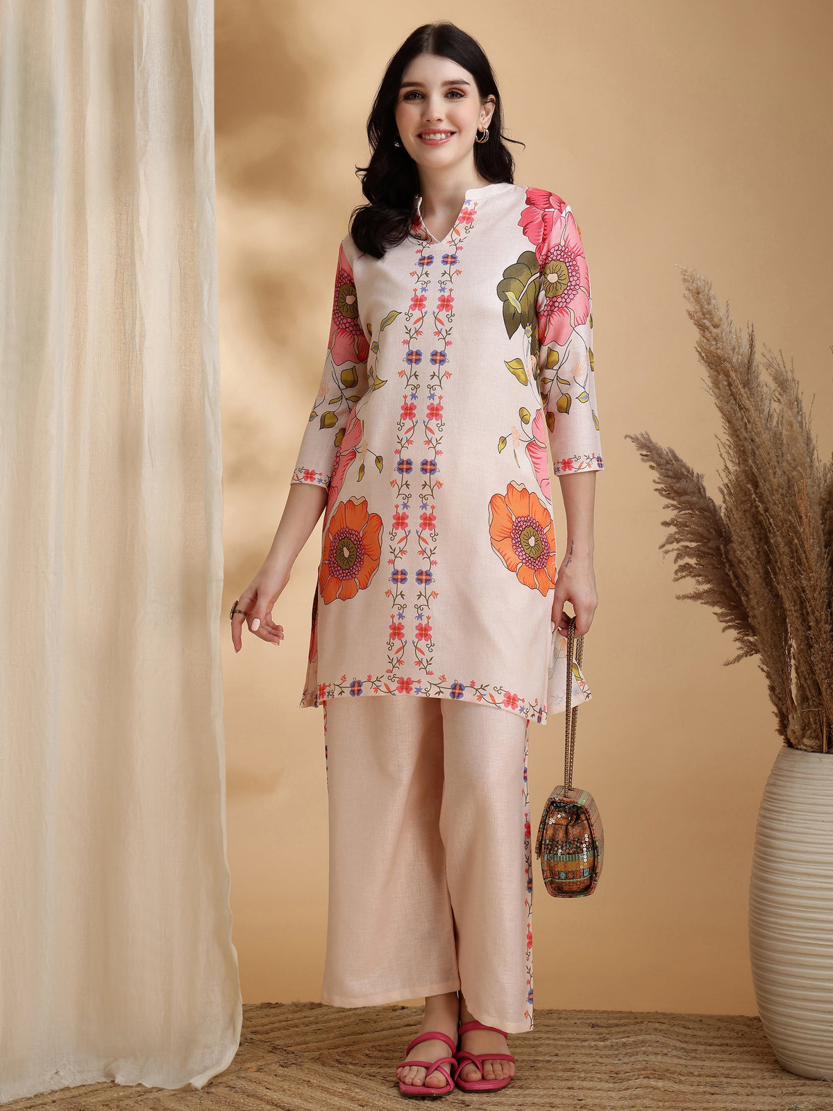 Floral Prints Co-Ords, Beige - Hiral Fashion | Grocsy