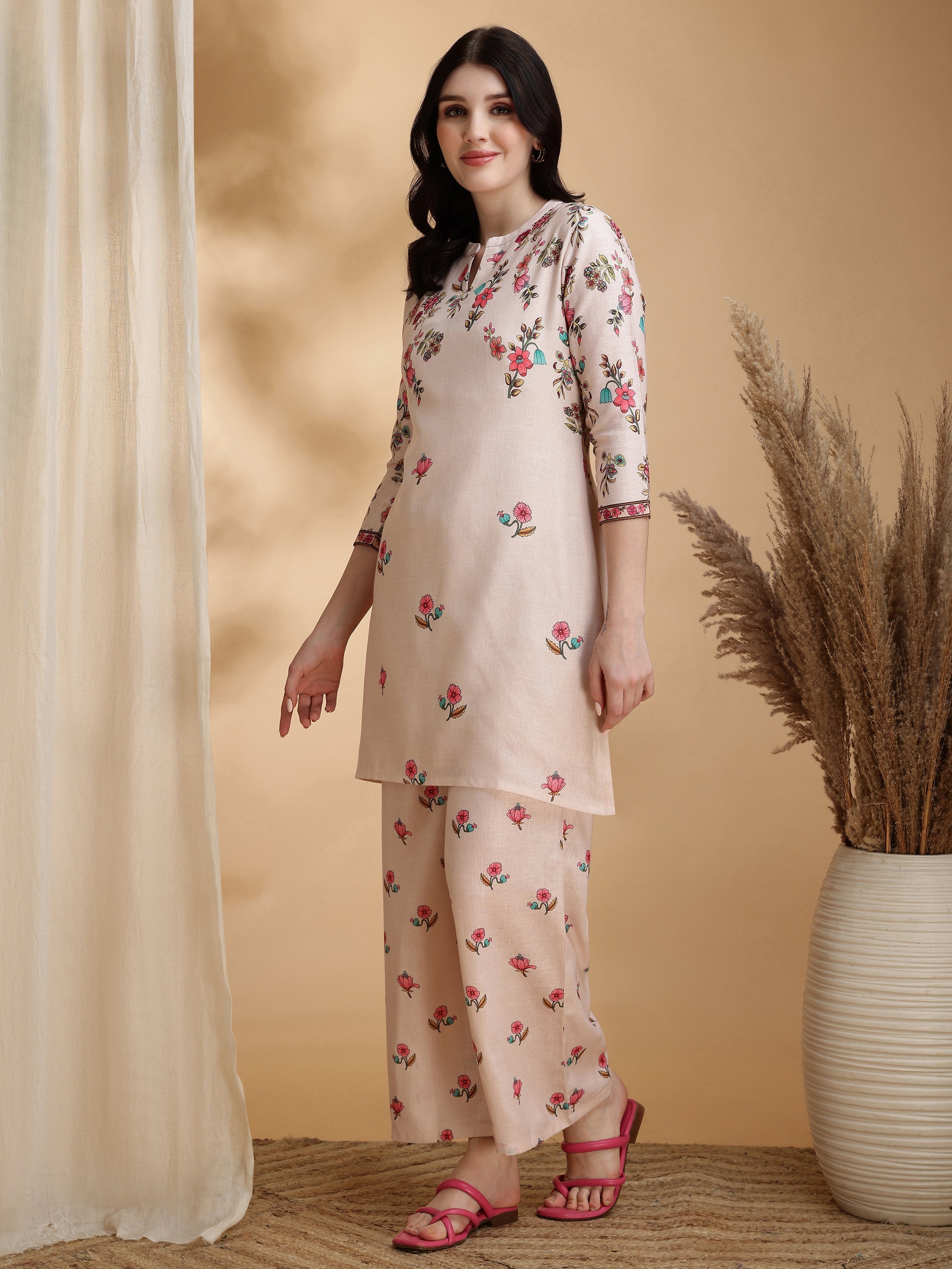 Floral Prints Co-Ords, Beige - Hiral Fashion | Grocsy