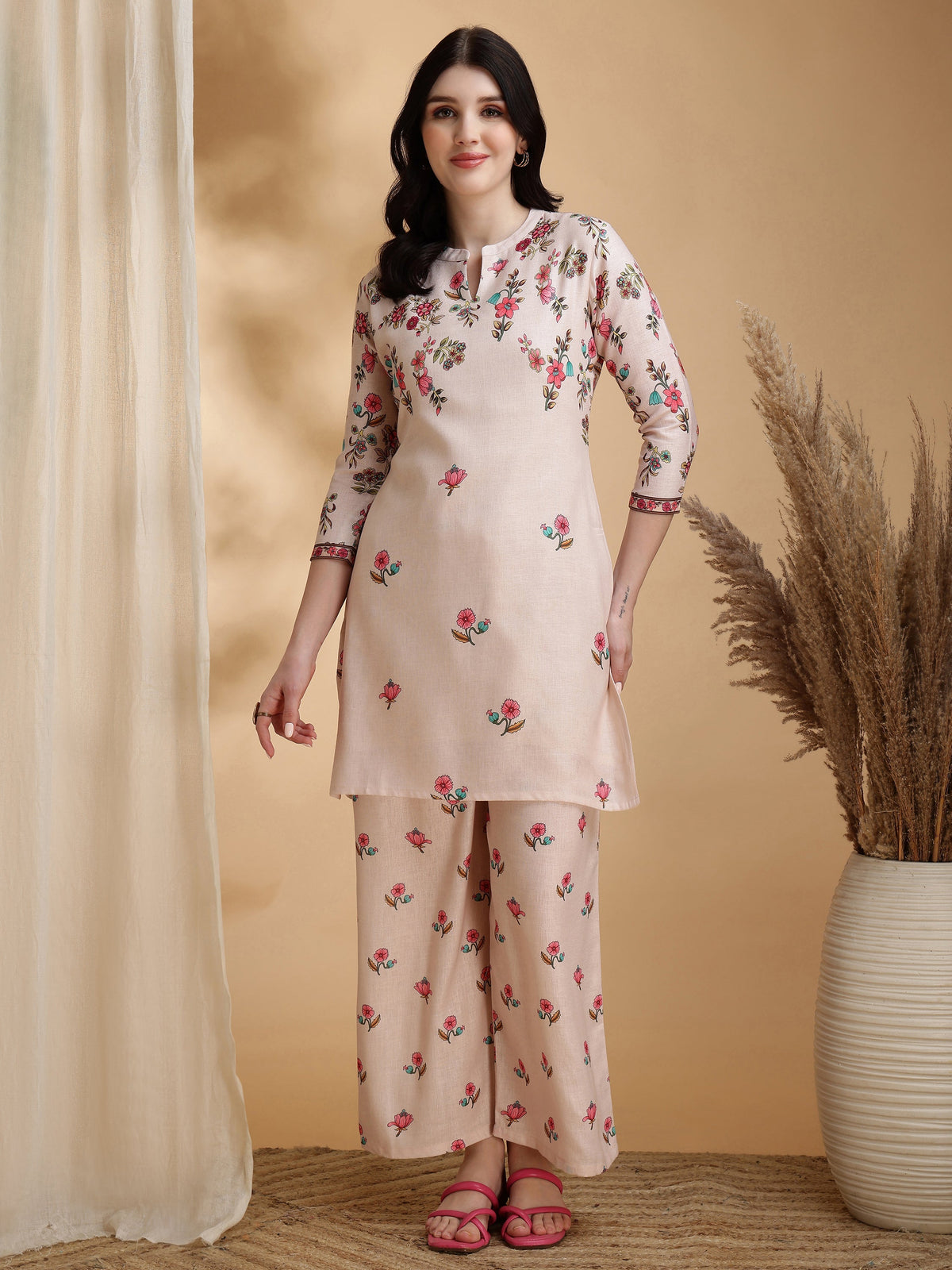 Floral Prints Co-Ords, Beige - Hiral Fashion | Grocsy