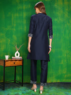 Placement Embroidered Co Ords Set, Navy Blue - Hiral Fashion | Grocsy