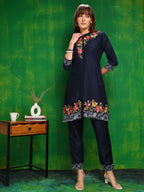 Placement Embroidered Co Ords Set, Navy Blue - Hiral Fashion | Grocsy
