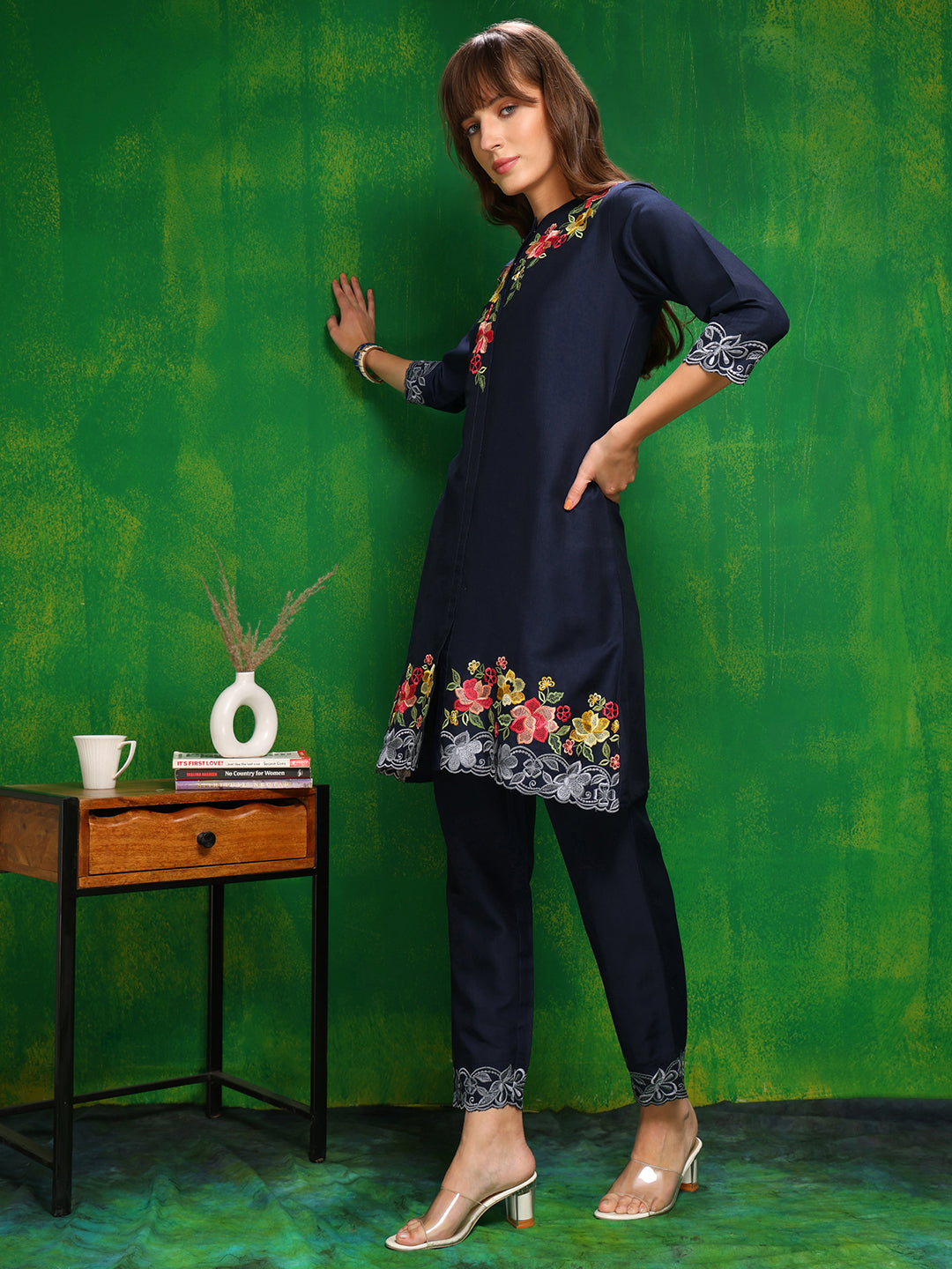 Placement Embroidered Co Ords Set, Navy Blue - Hiral Fashion | Grocsy
