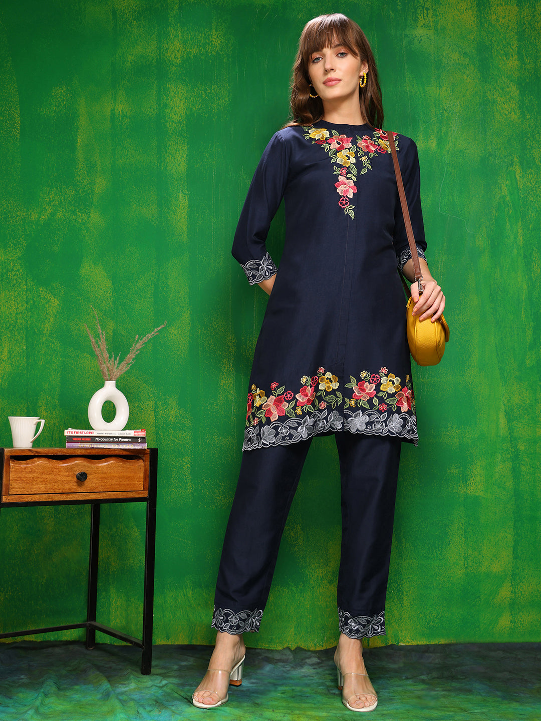 Placement Embroidered Co Ords Set, Navy Blue - Hiral Fashion | Grocsy
