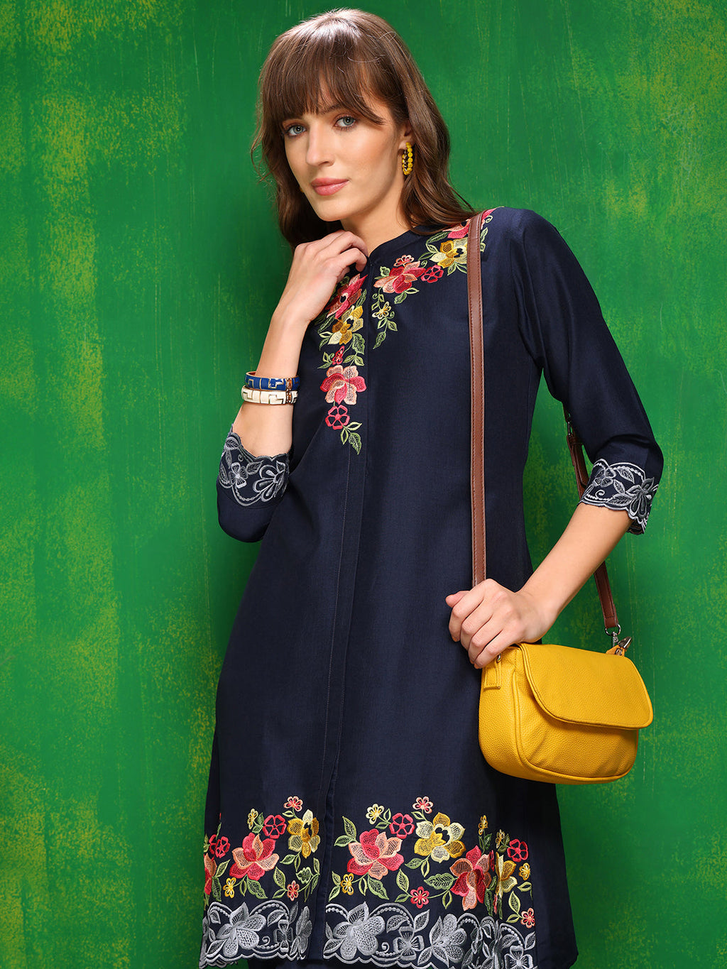 Placement Embroidered Co Ords Set, Navy Blue - Hiral Fashion | Grocsy