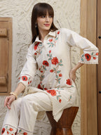 Placement Embroidered Co Ords, Cream - Hiral Fashion | Grocsy