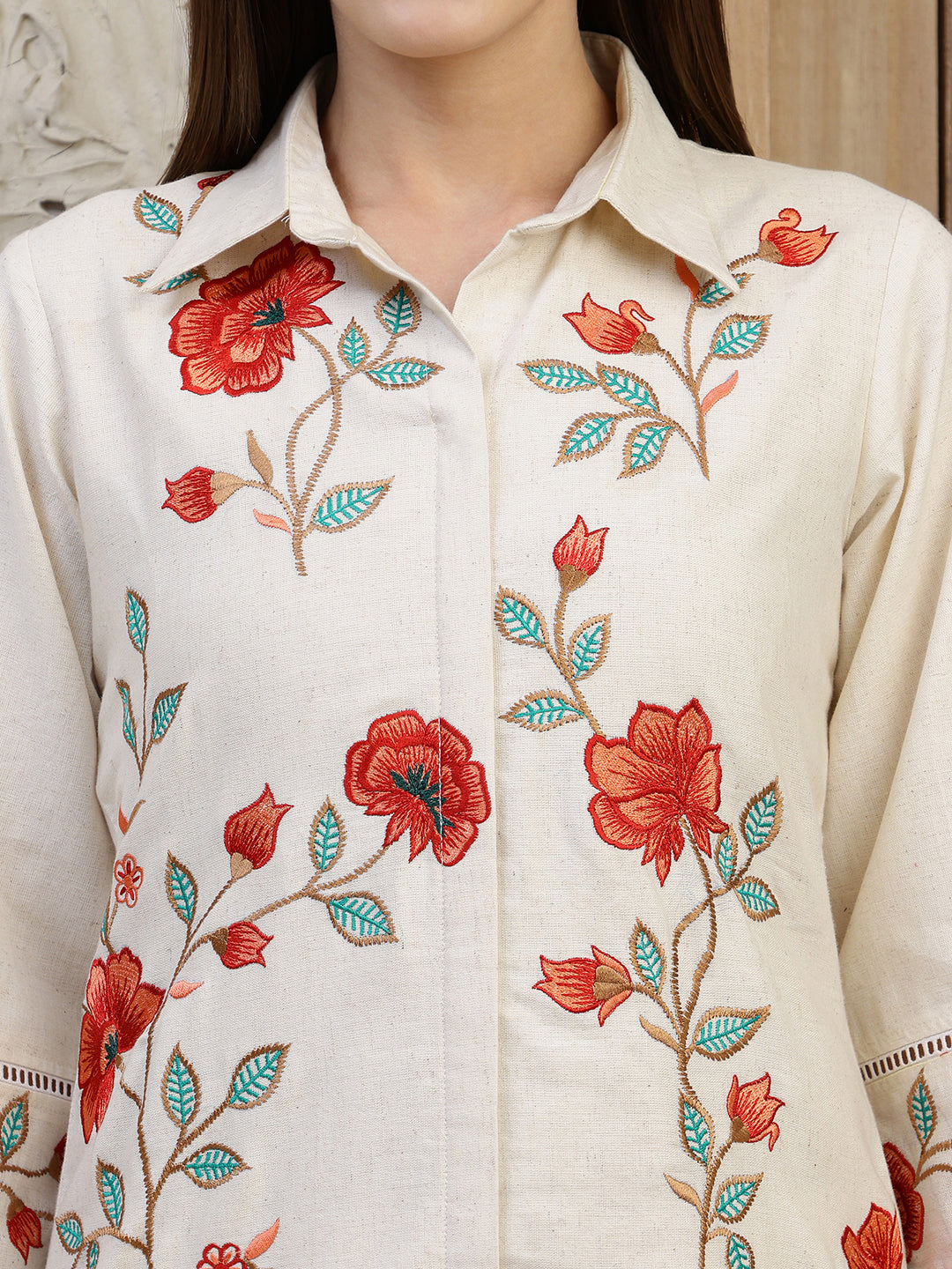 Placement Embroidered Co Ords, Cream - Hiral Fashion | Grocsy
