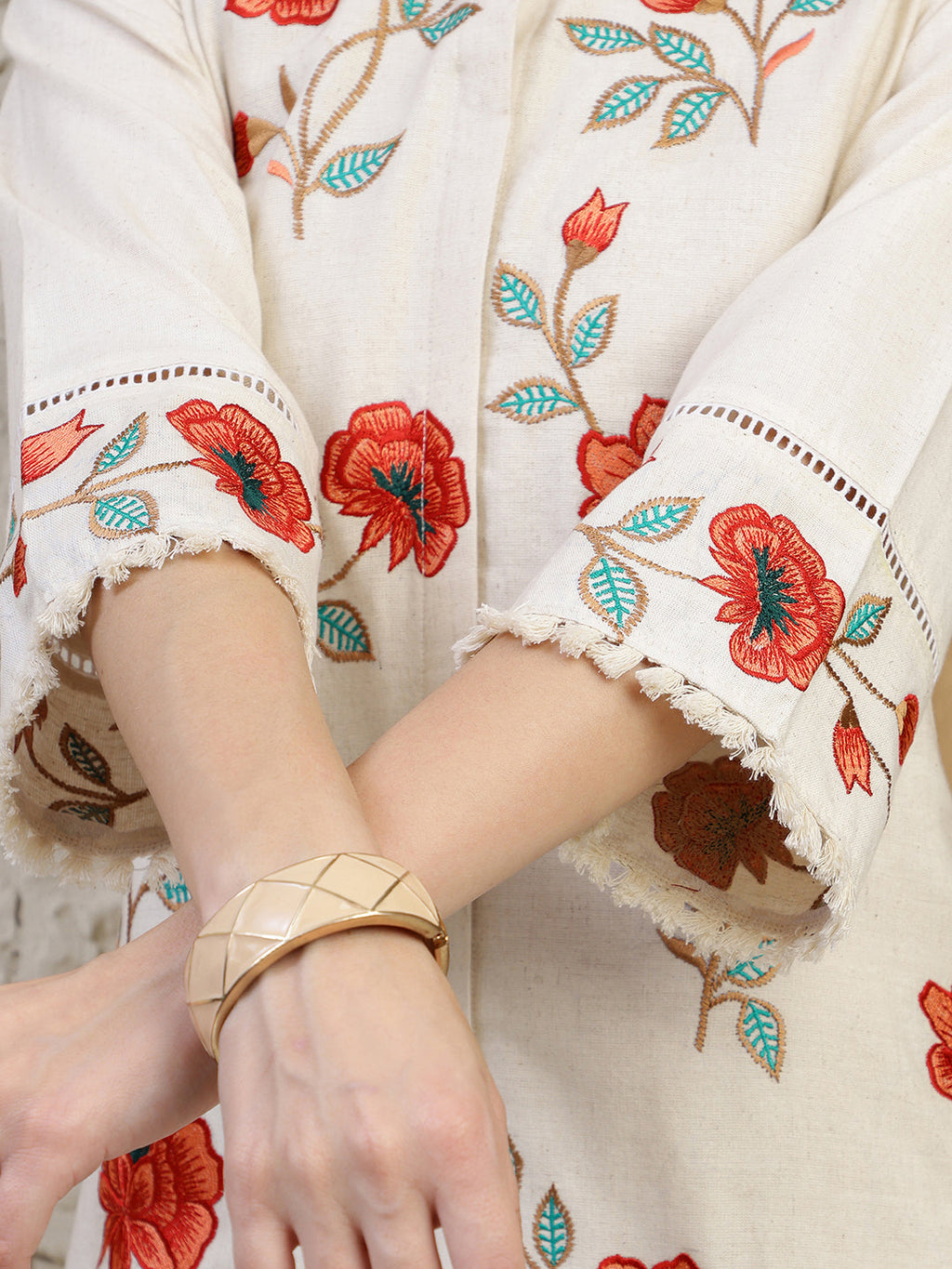 Placement Embroidered Co Ords, Cream - Hiral Fashion | Grocsy