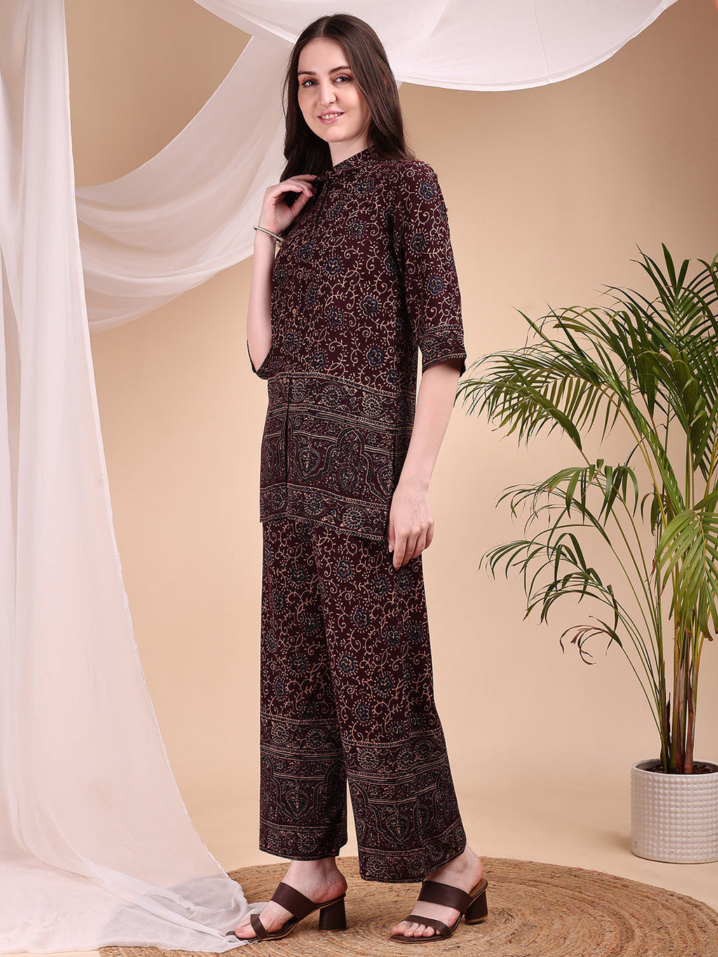 Intricate Floral And Paisley Motifs Co-Ords, Maroon - Hiral Fashion | Grocsy
