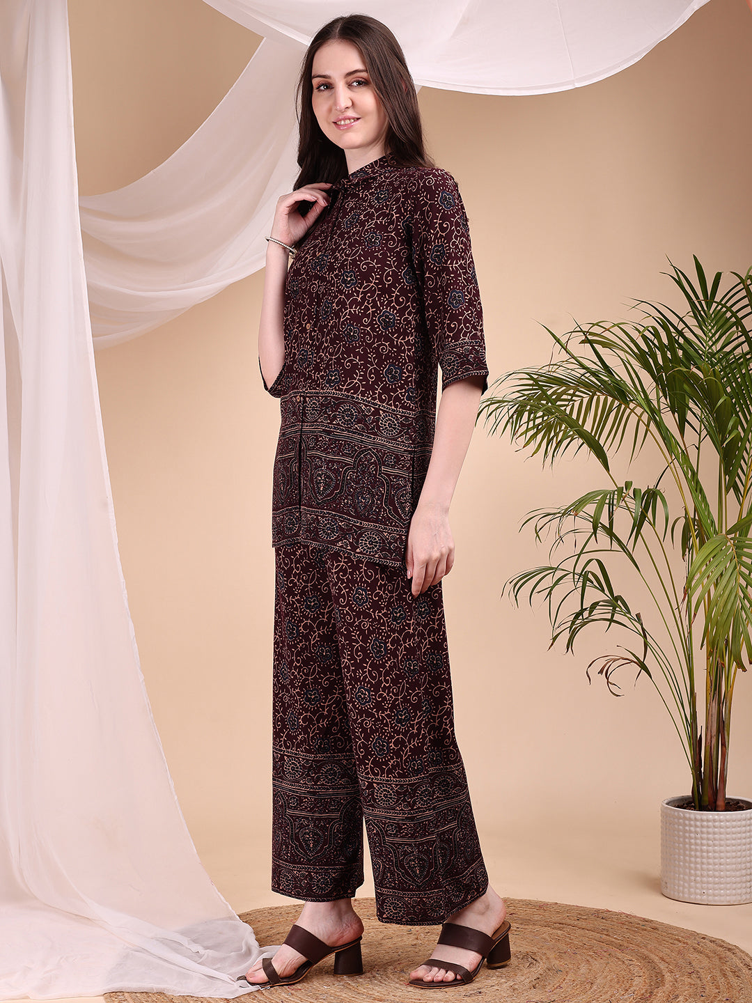 Intricate Floral And Paisley Motifs Co-Ords, Maroon - Hiral Fashion | Grocsy