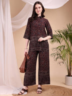 Intricate Floral And Paisley Motifs Co-Ords, Maroon - Hiral Fashion | Grocsy