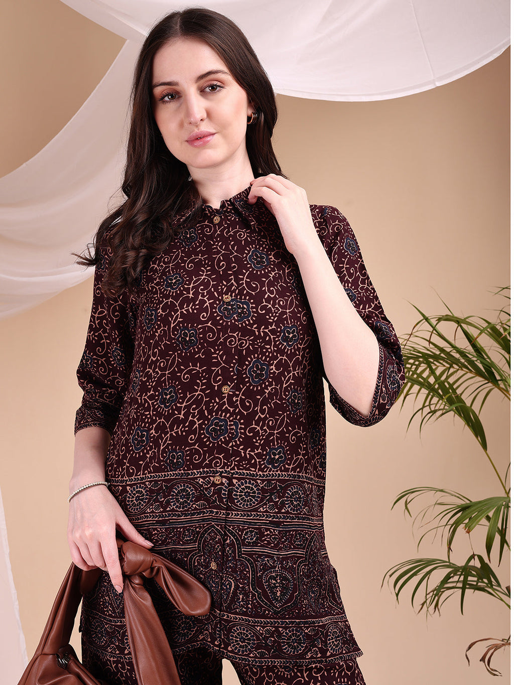 Intricate Floral And Paisley Motifs Co-Ords, Maroon - Hiral Fashion | Grocsy
