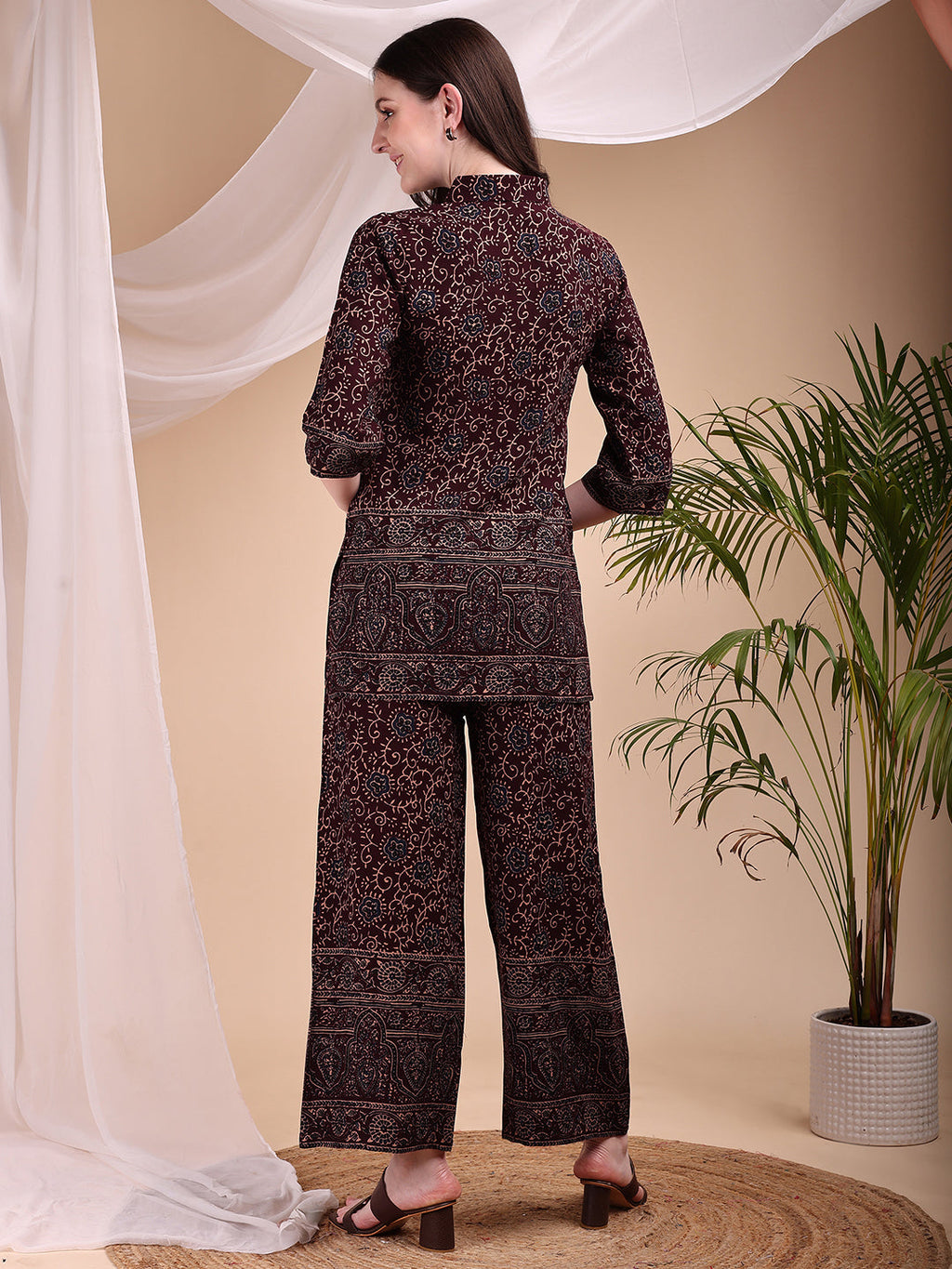 Intricate Floral And Paisley Motifs Co-Ords, Maroon - Hiral Fashion | Grocsy