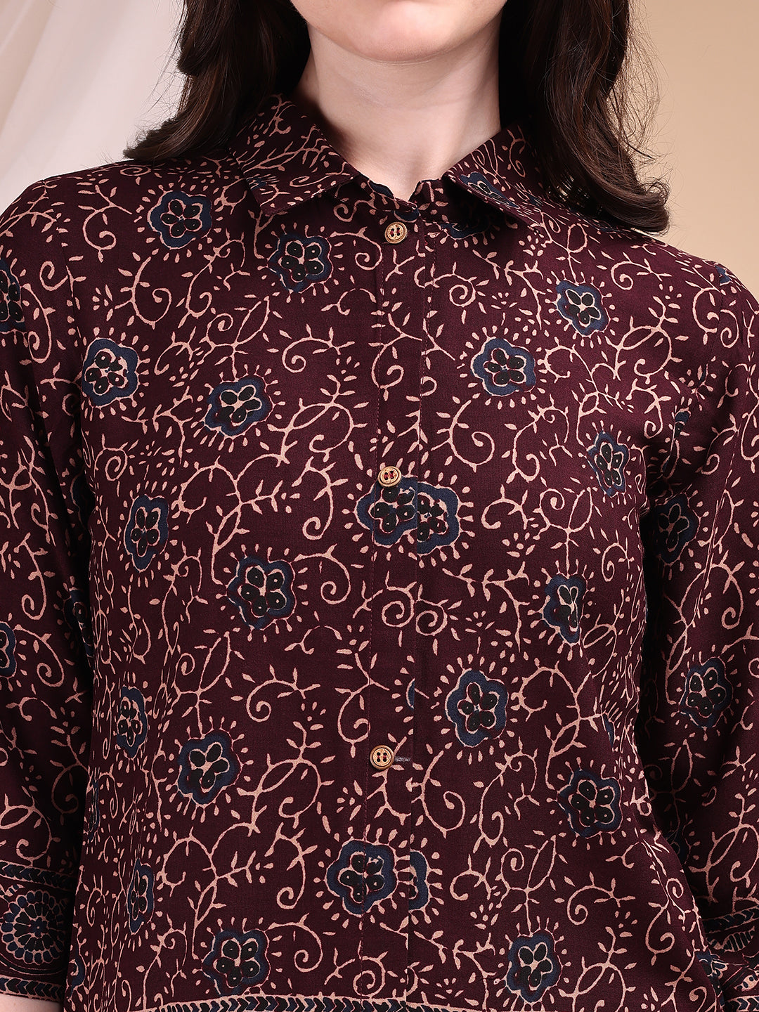 Intricate Floral And Paisley Motifs Co-Ords, Maroon - Hiral Fashion | Grocsy