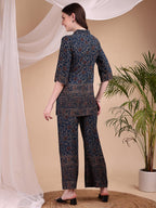 Intricate Floral And Paisley Motifs Co-Ords, Navy Blue - Hiral Fashion | Grocsy
