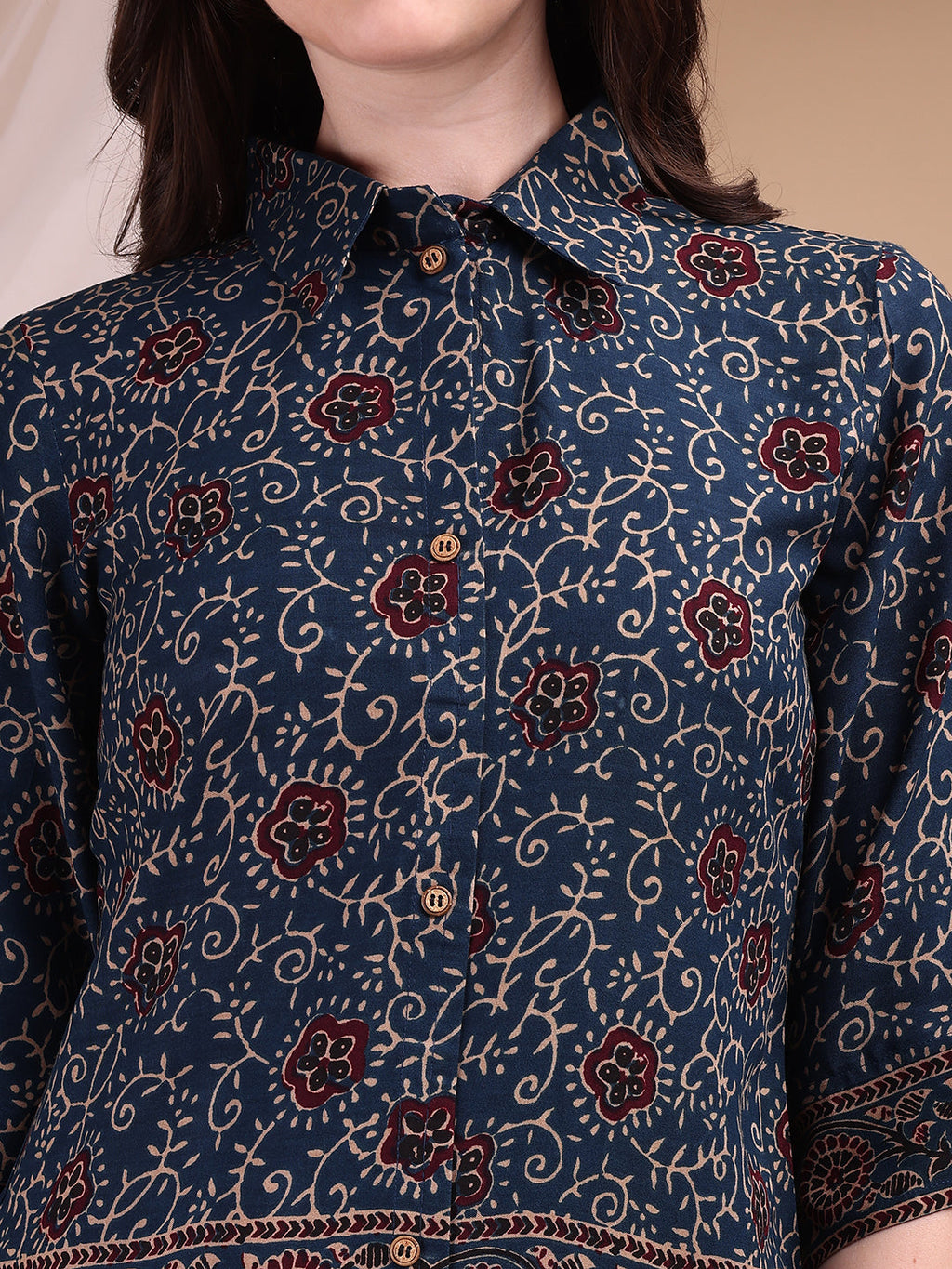 Intricate Floral And Paisley Motifs Co-Ords, Navy Blue - Hiral Fashion | Grocsy