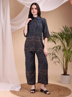 Intricate Floral And Paisley Motifs Co-Ords, Navy Blue - Hiral Fashion | Grocsy