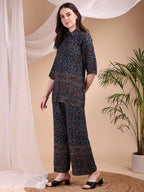 Intricate Floral And Paisley Motifs Co-Ords, Navy Blue - Hiral Fashion | Grocsy