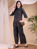 Intricate Floral And Paisley Motifs Co-Ords, Navy Blue - Hiral Fashion | Grocsy