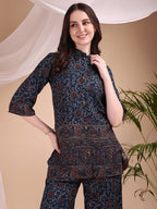 Intricate Floral And Paisley Motifs Co-Ords, Navy Blue - Hiral Fashion | Grocsy