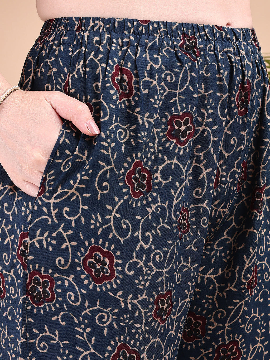 Intricate Floral And Paisley Motifs Co-Ords, Navy Blue - Hiral Fashion | Grocsy