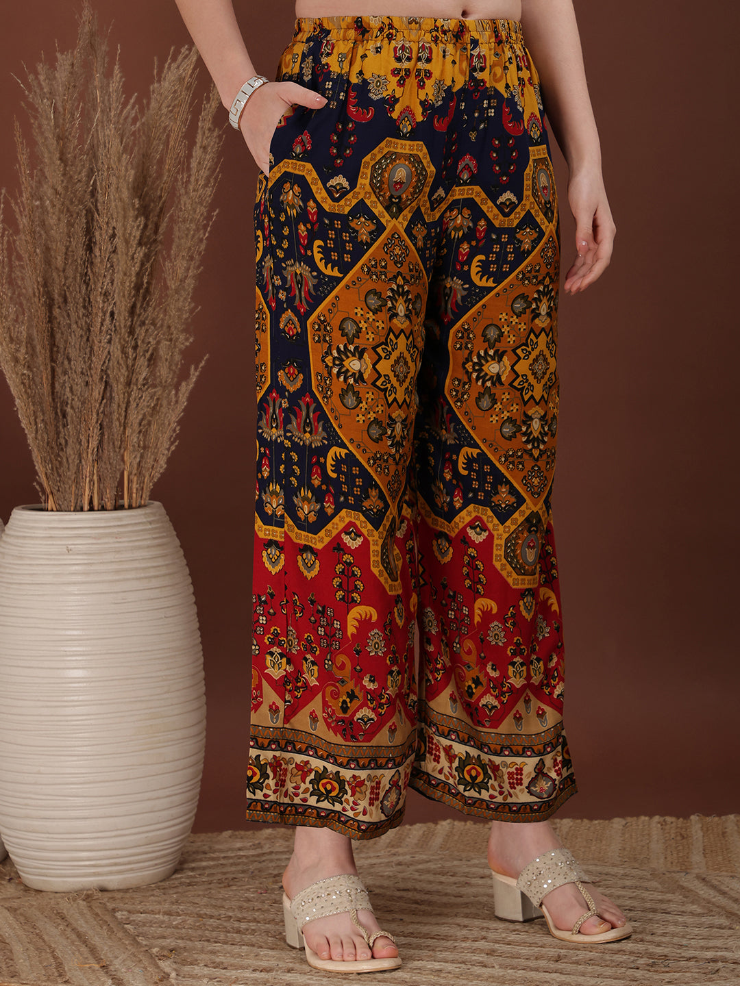 Floral & Geometrical Printed Co-Ords, Mustard - Hiral Fashion | Grocsy