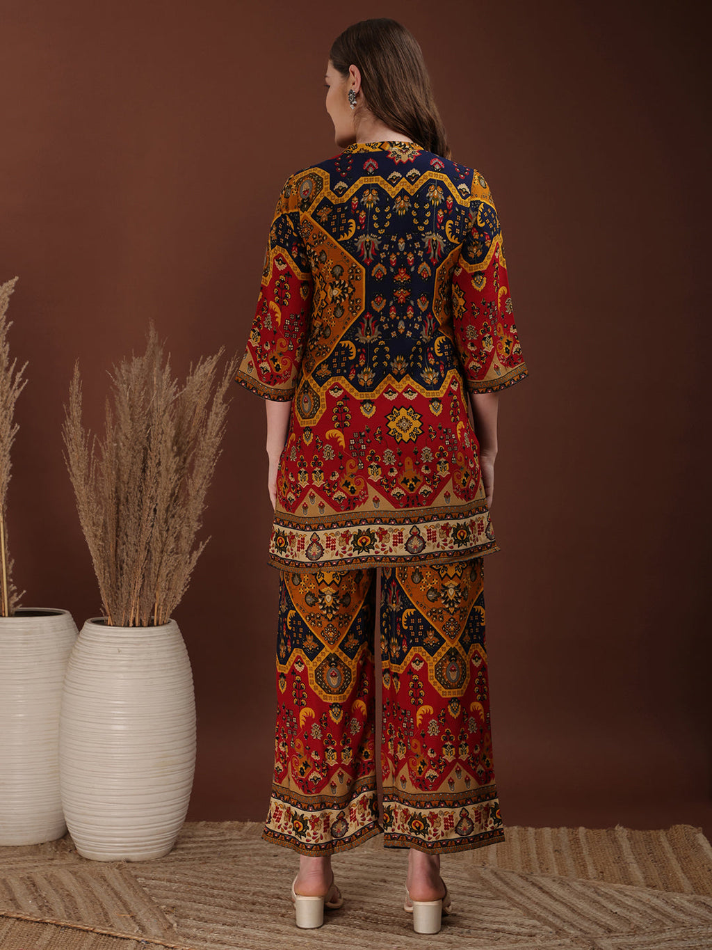 Floral & Geometrical Printed Co-Ords, Mustard - Hiral Fashion | Grocsy