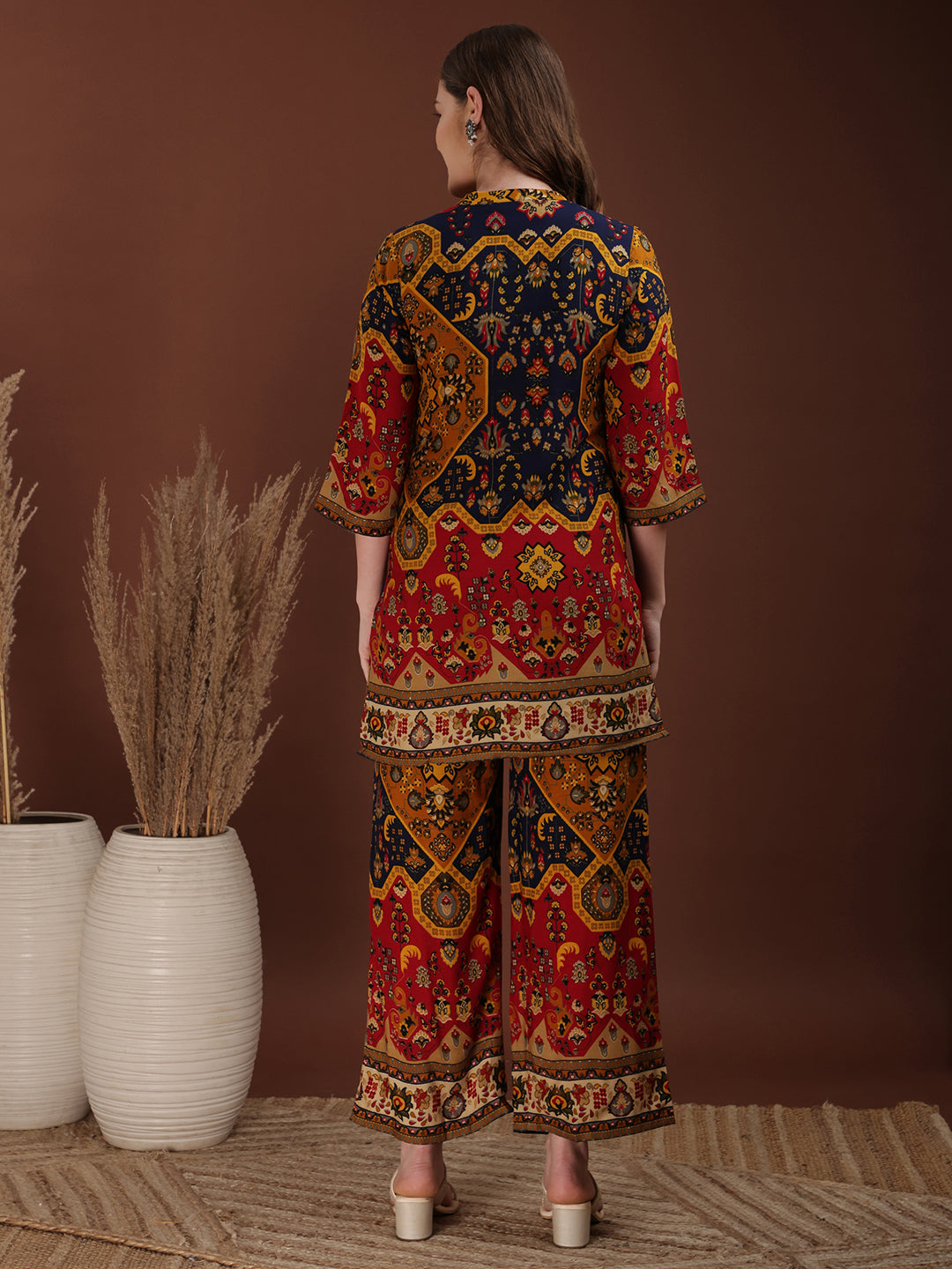 Floral & Geometrical Printed Co-Ords, Mustard - Hiral Fashion | Grocsy