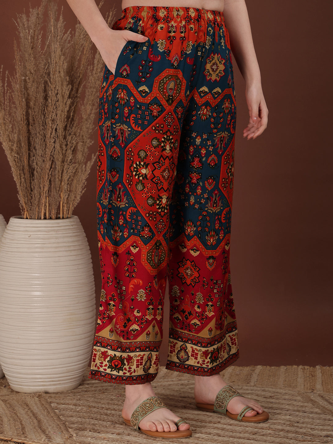 Floral & Geometrical Printed Co-Ords, Red - Hiral Fashion | Grocsy