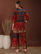 Floral & Geometrical Printed Co-Ords, Red - Hiral Fashion | Grocsy