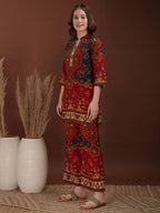 Floral & Geometrical Printed Co-Ords, Red - Hiral Fashion | Grocsy