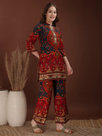 Floral & Geometrical Printed Co-Ords, Red - Hiral Fashion | Grocsy