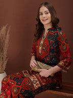 Floral & Geometrical Printed Co-Ords, Red - Hiral Fashion | Grocsy