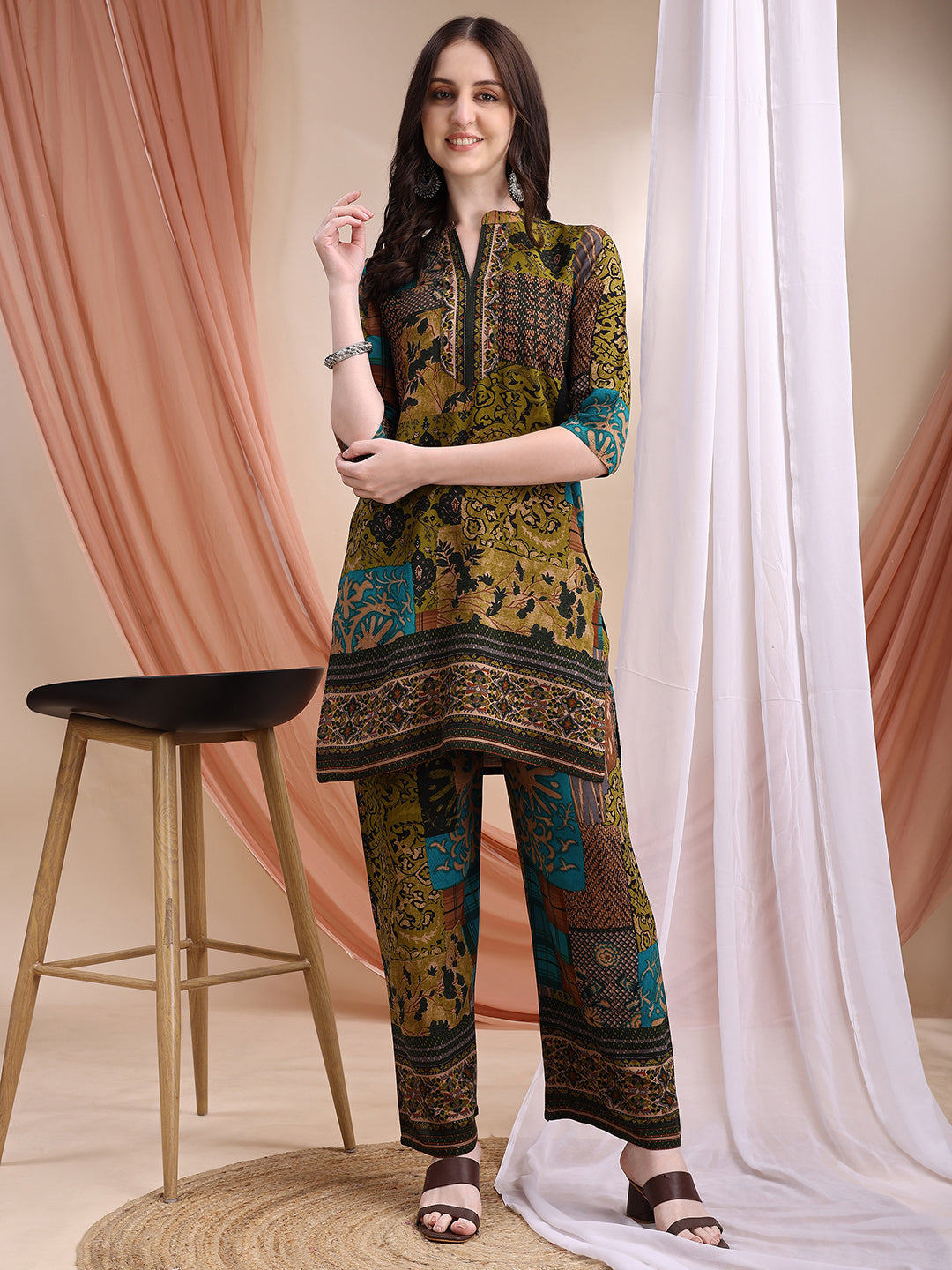 Intricate Floral And Paisley Motifs Co-Ords, Green - Hiral Fashion | Grocsy