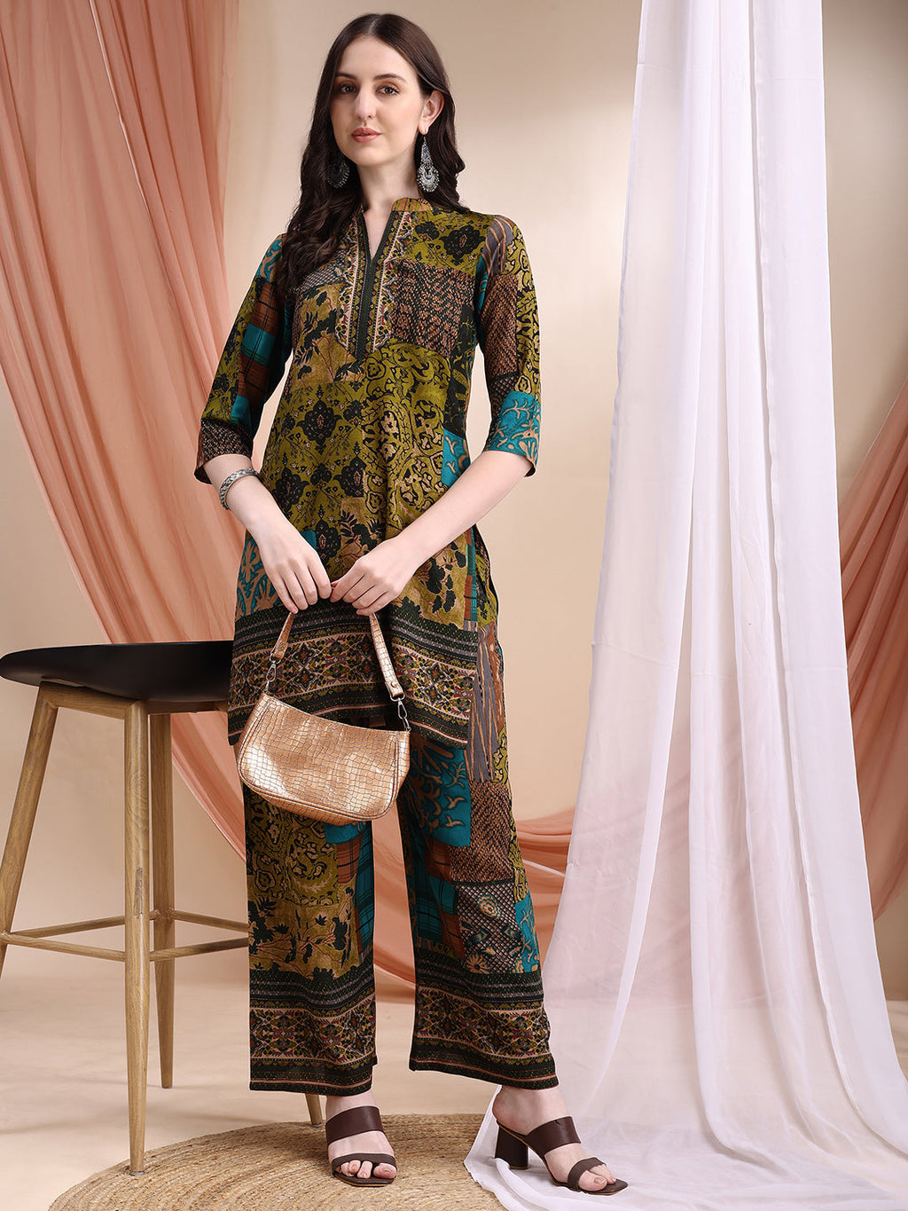 Intricate Floral And Paisley Motifs Co-Ords, Green - Hiral Fashion | Grocsy