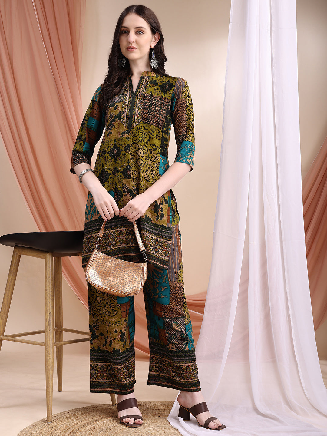 Intricate Floral And Paisley Motifs Co-Ords, Green - Hiral Fashion | Grocsy