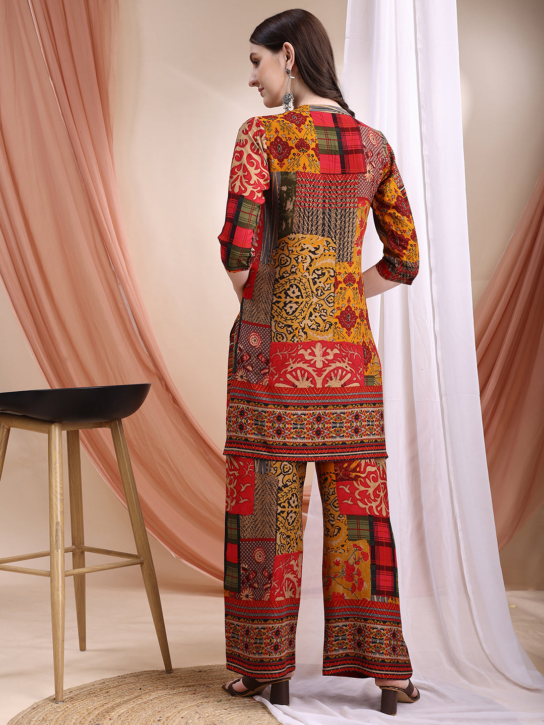 Intricate Floral And Paisley Motifs Co-Ords, Red - Hiral Fashion | Grocsy