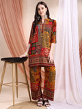 Intricate Floral And Paisley Motifs Co-Ords, Red - Hiral Fashion | Grocsy