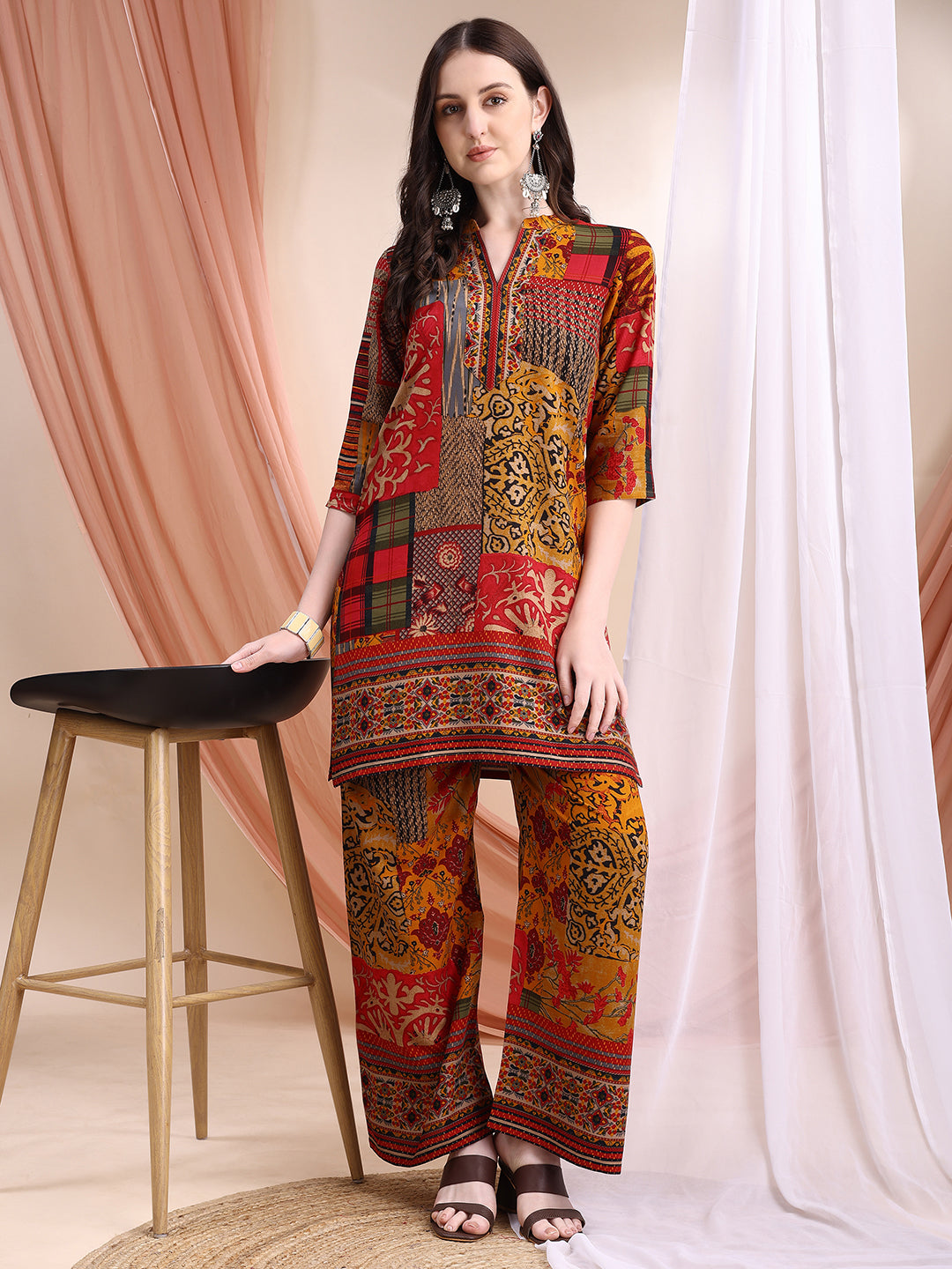 Intricate Floral And Paisley Motifs Co-Ords, Red - Hiral Fashion | Grocsy