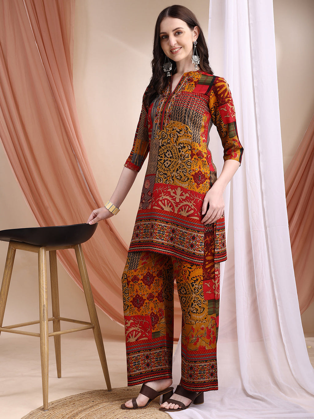 Intricate Floral And Paisley Motifs Co-Ords, Red - Hiral Fashion | Grocsy