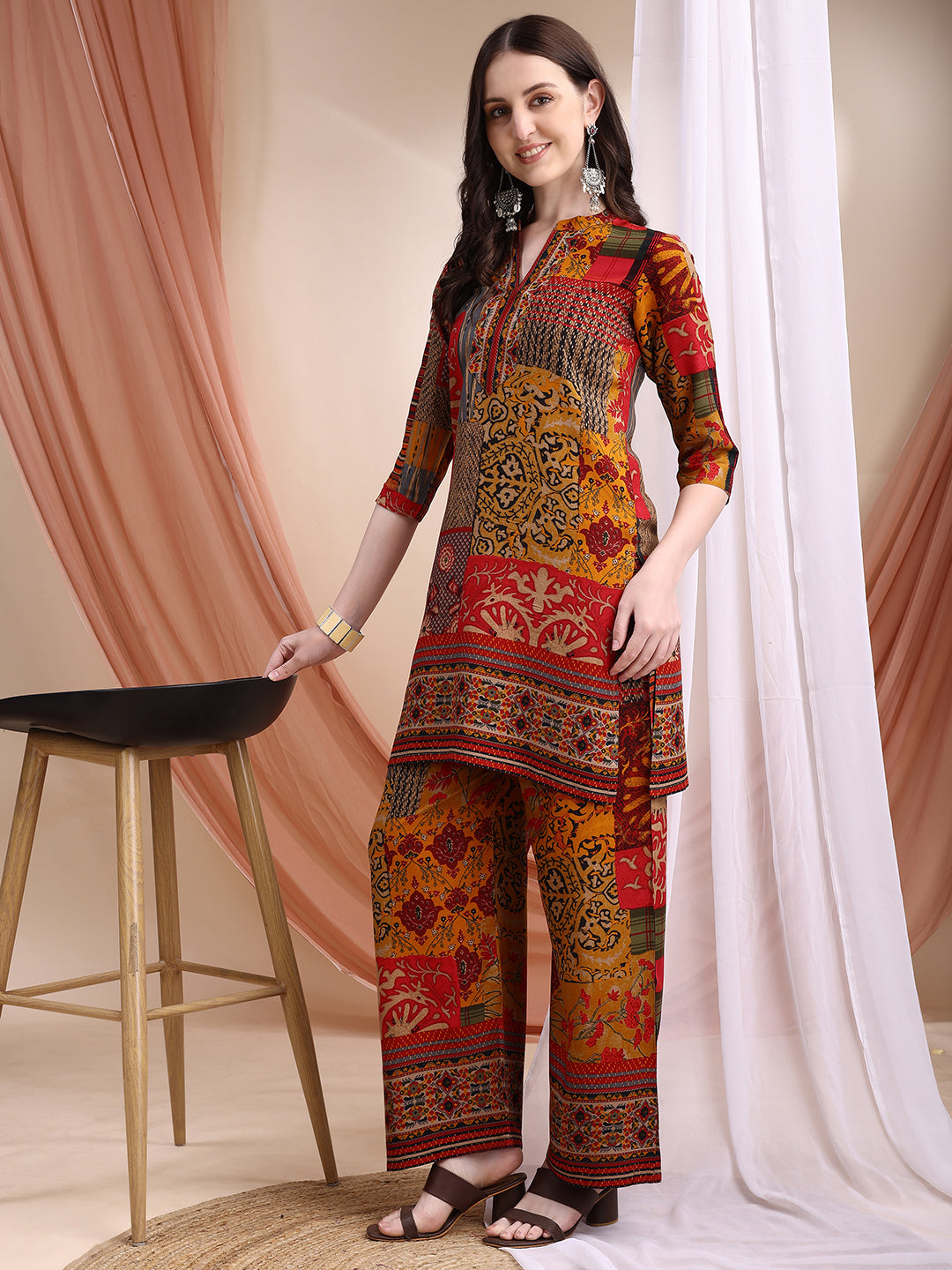 Intricate Floral And Paisley Motifs Co-Ords, Red - Hiral Fashion | Grocsy