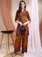 Intricate Floral And Paisley Motifs Co-Ords, Red - Hiral Fashion | Grocsy