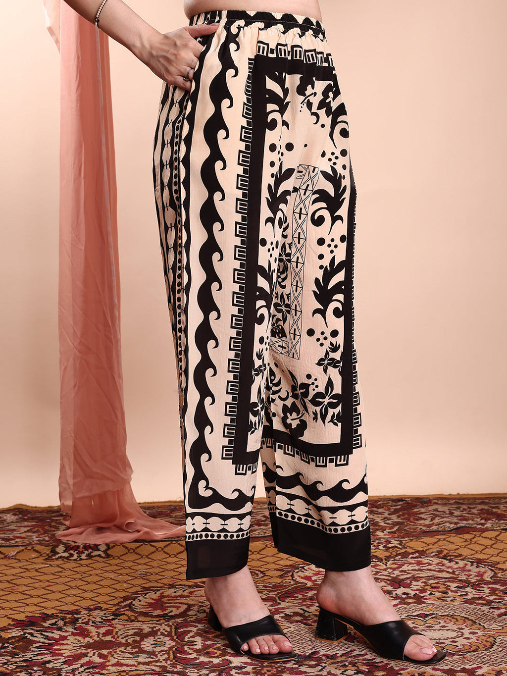 Floral & Geometric Printed Co-Ords, Black - Hiral Fashion | Grocsy