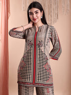 Floral & Geometric Printed Co-Ords, Brown - Hiral Fashion | Grocsy