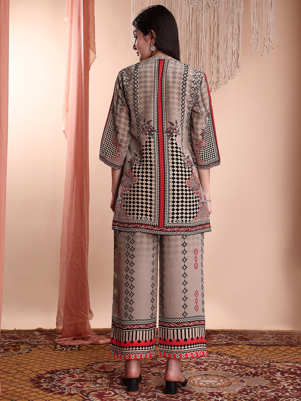 Floral & Geometric Printed Co-Ords, Brown - Hiral Fashion | Grocsy
