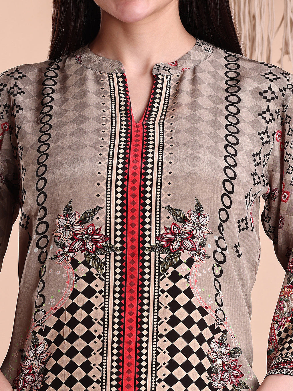 Floral & Geometric Printed Co-Ords, Brown - Hiral Fashion | Grocsy