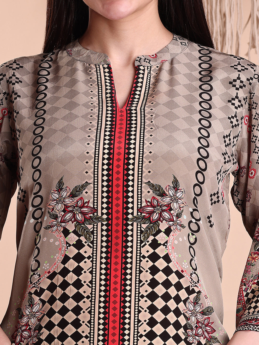 Floral & Geometric Printed Co-Ords, Brown - Hiral Fashion | Grocsy