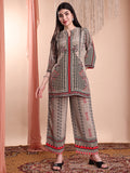 Floral & Geometric Printed Co-Ords, Brown - Hiral Fashion | Grocsy