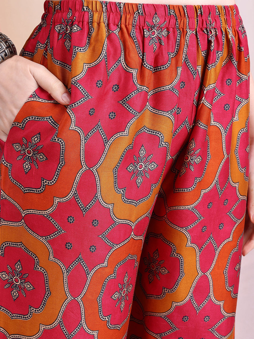 Vibrant Ethnic Co-Ord Set, Pink - Hiral Fashion | Grocsy