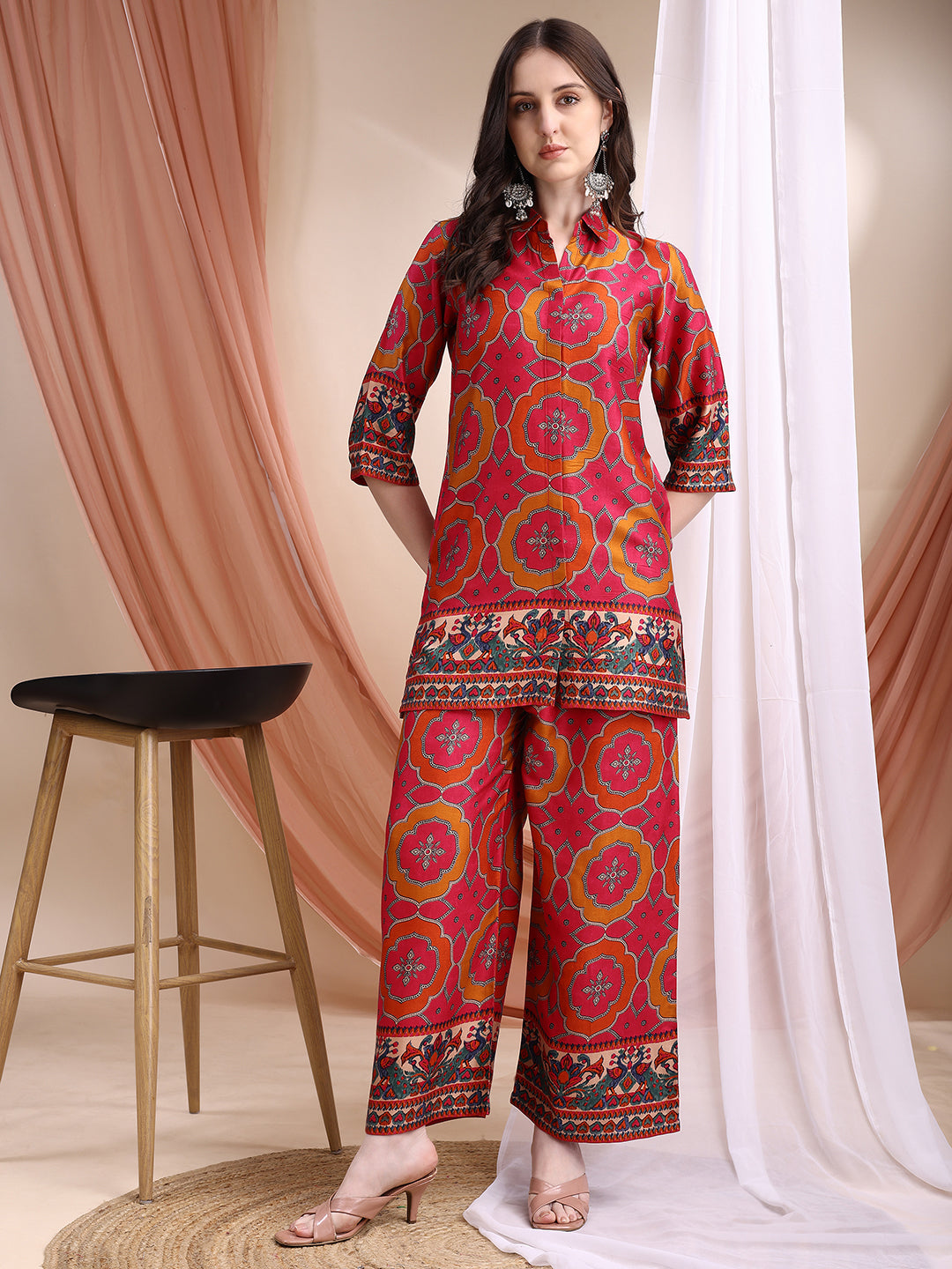 Vibrant Ethnic Co-Ord Set, Pink - Hiral Fashion | Grocsy